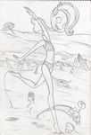  ? beach elfranco female fish ghost ghoul_school looking_at_viewer marine monochrome open_mouth phantasma_phantom seaside solo spirit 