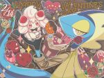  1other alcremie alcremie_(strawberry_sweet) bow bowtie brown_vest chocolate-covered_food commentary_request dated flower food fork fruit furry happy_valentine highres holding holding_fork holding_pokemon inteleon inteleon_(suave_server) orange_(fruit) orange_slice plaid_bow plaid_bowtie plaid_clothes pokemon pokemon_(creature) pokemon_cafe_remix red_eyes red_flower red_rose rose runachikku sparkle vest white_flower white_rose yellow_eyes 