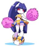  1girl blue_hair blush_stickers bright_pupils cheerleader colored_skin commentary_request crop_top flat_chest full_body high_tops holding holding_pom_poms humanoid_robot joints long_hair medarot midriff navel no_mouth no_sclera nollety panties pantyshot pink_eyes pom_pom_(cheerleading) pompom-mate ponytail robot robot_girl robot_joints shirt shoes simple_background skirt sneakers solo underwear upskirt white_background white_pupils white_skin yellow_panties yellow_shirt yellow_shoes yellow_skirt 
