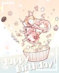  1girl animal aqua_background argyle_clothes argyle_dress birthday black_eyes bloom_poetry_(shining_nikki) bow bowtie candy cat chibi chinese_commentary cloak clothed_animal collared_shirt commentary_request cross-laced_clothes cross-laced_dress cupcake donut dress dress_bow ear_covers english_text falling food frilled_shirt_collar frills happy_birthday high_collar hood hood_up hooded_cloak interruption_(echo-023) lollipop long_hair long_sidelocks looking_at_animal making-of_available medium_dress momo_(nikki) nikki_(nikki) nikki_(series) no_mouth pink_dress pink_hair pleated_dress procreate_(medium) red_bow red_bowtie red_ribbon ribbon shining_nikki shirt shoes sidelocks signature solid_oval_eyes star_(symbol) star_symbol_background swirl_lollipop traditional_bowtie two-tone_background very_long_hair viewfinder white_cat white_shirt white_shoes yellow_background yellow_cloak 