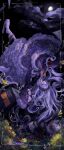  1girl akuro42_1 bare_shoulders black_ribbon blood blue_dress blue_hairband bow cloud commentary_request dress dress_bow frilled_dress frilled_hairband frilled_sleeves frills full_body full_moon gothic_lolita hair_over_one_eye hair_ribbon hairband highres lolita_fashion lolita_hairband long_hair long_sleeves mahou_shoujo_no_majo_saiban moon natsume_an-an night off-shoulder_dress off_shoulder outdoors polka_dot polka_dot_bow ribbon sketchbook sky sleeve_bow sleeves_past_fingers sleeves_past_wrists slippers socks solo spoilers stab upside-down white_hair white_slippers white_socks wide_sleeves 