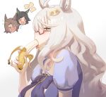  >_< 3girls ahoge animal_ears banana biwa_hayahide_(umamusume) blush bon_mushi bow bowtie chibi chibi_inset commentary_request fellatio food fruit highres holding holding_food holding_fruit horse_ears horse_girl long_hair looking_at_viewer multiple_girls narita_taishin_(umamusume) open_mouth oral purple_bow purple_bowtie purple_shirt red-framed_eyewear school_uniform semi-rimless_eyewear sexually_suggestive shirt simple_background simulated_fellatio solo_focus summer_uniform tracen_school_uniform umamusume white_background white_hair winning_ticket_(umamusume) yellow_eyes 