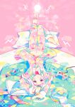  1girl barefoot bed blanket book cellphone colorful commentary controller full_body game_controller handheld_game_console holding long_sleeves looking_at_viewer lying midriff nail_polish navel on_back on_bed original pajamas phone pillow playstation_portable short_hair smartphone solo toenails tsutomu_(hghrttm) upside-down white_hair 