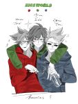  3boys :3 absurdres alcohol anger_vein animification annoyed antenna_hair arm_around_shoulder bandage_on_cheek blue_hoodie blush_stickers bottle chinese_commentary cigar commentary_request copyright_name cropped_torso drawstring edd_(eddsworld) eddsworld english_text green_hoodie hair_ears height_difference highres holding holding_bottle holding_cigar hollow_eyes hood hood_down hoodie long_sleeves looking_at_viewer male_focus mengyou_saojie messy_hair multiple_boys partially_colored red_hoodie short_hair simple_background single_blush_sticker smile smoking swept_bangs tom_(eddsworld) tord_(eddsworld) vodka white_background 