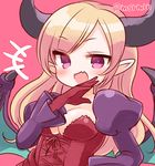 :d bat_wings blonde_hair breasts cleavage demon_girl dress horns juliet_sleeves laughing lilith_(p&amp;d) long_hair long_sleeves marshmallow_mille medium_breasts ojou-sama_pose open_mouth puffy_sleeves purple_eyes puzzle_&amp;_dragons smile solo twitter_username wings 