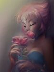  1girl animification closed_eyes crying flower forehead_jewel gem gem_(steven_universe) highres miguel2010sp pearl_(steven_universe) pink_hair pointy_nose rose short_hair solo steven_universe upper_body 