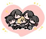  5girls atreedown black_hair blonde_hair blush chibi dress grey_dress group_hug hair_ribbon highres hug long_hair multiple_girls okada_mei photo-referenced real_life red_ribbon ribbon sasaki_rico smile takao_kanon voice_actor watase_yuzuki yonezawa_akane 