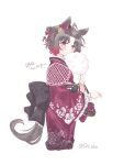  ace_lov ahoge animal_ears black_sash blush brown_hair closed_mouth commentary_request cotton_candy ear_flower ear_ornament flower food gradient_hair hair_bun highres holding holding_cotton_candy holding_food horse_ears horse_girl horse_tail japanese_clothes kimono long_sleeves looking_at_viewer multicolored_hair purple_kimono red_hair rose_kingdom_(umamusume) sash short_hair smile tail two-tone_hair umamusume 