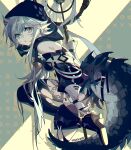  1girl adjusting_footwear arknights artist_name bare_shoulders black_boots black_shirt black_thighhighs boots breasts commentary criss-cross_straps crocodile_girl crocodilian_tail detached_sleeves foot_out_of_frame from_side goggles goggles_around_neck grey_hair high_heel_boots high_heels holding holding_staff hood hood_up hooded_shirt instocklee large_tail long_hair looking_at_viewer mage_staff parted_lips pointy_ears shirt small_breasts solo staff tail thighhighs tomimi_(arknights) torn_clothes torn_thighhighs yellow_eyes 