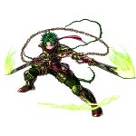  1boy armor arth_(grand_summoners) artist_request belt breastplate chain commentary cuirass dual_wielding energy english_commentary faulds fighting_stance game_asset gloves gold_chain gold_trim grand_summoners greaves green_armor green_eyes green_hair green_pants green_theme holding holding_sword holding_weapon knee_guards legs_apart male_focus no_mouth official_art pants pauldrons plant poleyn red_belt red_gloves red_scarf sabaton scarf shoulder_armor simple_background solo spiked_hair sword third-party_source transparent_background vambraces vines weapon 