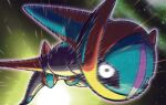  black_sclera colored_sclera deoxys deoxys_(speed) foreshortening motion_lines official_art pokemon pokemon_(creature) pokemon_focus pokemon_tcg solo space speed_lines third-party_source white_eyes yoshida_hironobu 