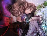  3girls bang_dream! bang_dream!_it's_mygo!!!!! black_dress black_gloves black_mask black_shirt blonde_hair blood blood_from_eyes blood_on_face brown_corset brown_eyes closed_mouth clothing_cutout commentary_request corset crying crying_with_eyes_open doloris_(bang_dream!) dress eye_contact gloves grey_hair highres injury jacket long_sleeves looking_at_another mask masquerade_mask medium_hair misumi_uika multiple_girls oblivionis_(bang_dream!) open_clothes open_jacket seine_(hanamukes) shirt short_hair shoulder_cutout stab takamatsu_tomori tears togawa_sakiko white_jacket 