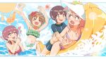  ! !! >_< 4girls banana_boat bikini black_shirt black_shorts blue_streaks blush breasts brown_hair cleavage closed_eyes commentary_request dashiziruangeal fang fish frilled_bikini frills front-tie_bikini_top front-tie_top green_bikini heart highres hozuki_momiji large_breasts looking_at_another looking_at_viewer multicolored_hair multiple_girls murosaki_miyo navel octopus oka_asahi onii-chan_wa_oshimai! open_mouth own_hands_together oyama_mahiro pink_bikini pink_eyes pink_hair shirt shorts small_breasts streaked_hair sun swimsuit wading water 