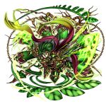  1boy armor arth_(grand_summoners) artist_request branch breastplate chain circlet crotch_plate cuirass faulds game_asset gauntlets glowing gold_chain gold_circlet gold_trim grand_summoners greatsword green_armor green_eyes green_hair green_theme holding holding_sword holding_weapon knee_guards leaf leaning_forward male_focus official_art outline plant poleyn red_scarf scarf simple_background smile smirk solo spiked_hair sword third-party_source transparent_background vines weapon yellow_outline 