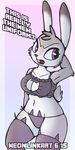  anthro bra cat_lingerie clothing cute disney eyelashes female front_view fur judy_hopps lagomorph leggings legwear lingerie mammal neonlink open_mouth purple_eyes rabbit solo teasing thigh_highs underwear view wide_hips zootopia 