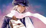  asino brown_eyes gauche_suede gloves hat letter male_focus silver_hair sky smile solo star_(sky) starry_sky tegami_bachi uniform 