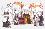  ... 4girls ardor_blossom_star_(e.g.o) black_coat black_gloves black_jacket black_pants black_pantyhose black_suit blindfold blue_eyes blue_flower blunt_ends blush_stickers breasts brown_skirt butterfly_wings buttons capelet chibi chibi_only closed_mouth coat commentary covered_eyes cropped_legs dawn_office_(identity)_(project_moon) dot_mouth dress e.g.o_(project_moon) english_commentary faust_(project_moon) fiery_wings fire_hair_ornament flame_print flower gloves grey_background grey_coat hand_in_pocket hand_on_hilt hand_on_own_cheek hand_on_own_chin hand_on_own_face heart heart_(organ) high_ponytail highres holding holding_sword holding_weapon index_(identity)_(project_moon) insect_wings instrument_case instrument_case_on_back jacket lapels limbus_company long_hair looking_at_another mechanical_arms mechanical_legs mechanical_spine metal_skin multiple_girls multiple_persona necktie notched_lapels open_clothes open_coat orange_dress orange_eyes pant_suit pants pantyhose pencil_skirt ponytail project_moon red_necktie ring_(identity)_(project_moon) robot_girl rug_(yurari606) sheath sheathed shirt short_hair simple_background skirt spoken_ellipsis spoken_heart standing suit suit_jacket sword twintails twitter_username untucked_shirt very_long_hair watermark weapon white_capelet white_hair white_shirt wings wolfsbane_(flower) 