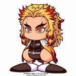  1boy artist_request belt black_jacket black_pants black_shoes blonde_hair cape commentary_request copyright_notice demon_slayer_uniform jacket jikkyou_powerful_pro_yakyuu jikkyou_powerful_pro_yakyuu_(style) kimetsu_no_yaiba long_hair lowres male_focus mismatched_eyebrows multicolored_eyes multicolored_hair multicolored_shoes no_mouth official_art pants power_pro_appli rayman_limbs red_eyes red_hair rengoku_kyoujurou shoes solo tachi-e two-tone_shoes white_background white_belt white_shoes yellow_eyes 