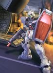  gm_(mobile_suit) gm_cold_districts_type gun gundam gundam_0080 machine_gun mecha no_humans raybar shield smoke solo weapon 