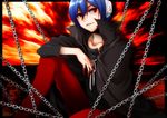  blood cape chain headphones kida_sukizou male_focus md5_mismatch megami_ibunroku_devil_survivor protagonist_(devil_survivor) red_eyes solo 