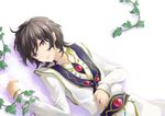  bad_id bad_pixiv_id brown_hair code_geass isumimax ivy leaf lelouch_lamperouge lying male_focus purple_eyes solo 