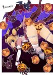  :&lt; ass back-print_panties bad_id bad_pixiv_id bat blonde_hair claire_(granado_espada) fishnets granado_espada halloween highres jack-o'-lantern jack-o'-lantern_print panties penguin_caee print_panties pumpkin solo thighhighs twintails underwear 