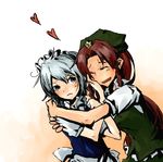  bad_id bad_pixiv_id heart hong_meiling hug izayoi_sakuya kurau_kii multiple_girls touhou yuri 