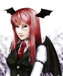  arm_garter bad_id bad_pixiv_id bat_wings face head_wings kirisaki_akihito koakuma lips long_hair monocle realistic red_eyes red_hair solo touhou wings 