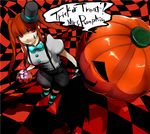  508 bad_id bad_pixiv_id bangs blunt_bangs bow gloves halloween hat hatsune_miku jack-o'-lantern long_hair mini_hat mini_top_hat mrs.pumpkin_no_kokkei_na_yume_(vocaloid) orange_hair pumpkin red_eyes solo striped striped_legwear suspenders thighhighs top_hat trick_or_treat twintails vocaloid 