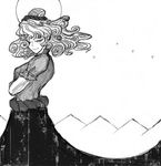  closed_eyes crossed_arms curly_hair eyelashes greyscale highres monochrome ryokosan smile solo touhou yasaka_kanako 