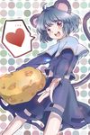 animal_ears bad_id bad_pixiv_id cheese food grey_hair heart highres jewelry mouse_ears mouse_tail nazrin pendant red_eyes short_hair solo tail touhou yuuyuu_(yuko) 