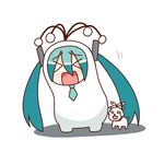  &gt;_&lt; :d antennae chibi chibi_miku closed_eyes dog hamo_(dog) hatsune_miku minami_(colorful_palette) open_mouth pylori_kin_no_uta_(vocaloid) simple_background smile twintails vocaloid 