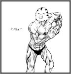  absurdres bad_id bad_pixiv_id biceps flexing gen_2_pokemon greyscale highres kuroba_u male_focus male_swimwear manly monochrome muscle pokemon pokemon_(creature) pose simple_background solo swim_briefs swimwear swinub tareme white_background 