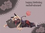  bad_id bad_pixiv_id blazblue blonde_hair character_name chibi flower gii gothic grey_rose lolita_fashion long_hair nago rachel_alucard red_eyes rose solo tomo_(tomorag7) twintails very_long_hair 