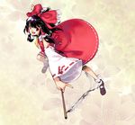  black_hair detached_sleeves hair_ribbon hakurei_reimu red_eyes ribbon solo tianjin_cat touhou 