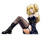  amane_misa bdsm blonde_hair bondage bound death_note gag gagged non-web_source rope solo thighhighs third-party_edit tied_up 