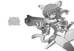  aiming animal_ears blade_(galaxist) cat_ears greyscale gun holding holding_gun holding_weapon lowres monochrome one_eye_closed open_mouth original sheath sheathed simple_background solo sword tail thighhighs weapon white_background wide_sleeves 