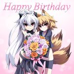  ahoge animal_ears bad_id bad_pixiv_id bike_shorts blonde_hair borrowed_character bouquet dog_ears flower fox_ears fox_tail grune multiple_girls original red_eyes sanbi_(reku) shiroko_(reku) tail white_hair 