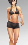  abs bike_shorts black_hair doguma midriff muscle navel original red_eyes short_hair solo sports_bra 