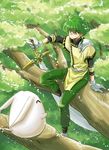  armor clamp ferio_(rayearth) gloves green_hair magic_knight_rayearth male_focus mokona scar sword weapon yellow_eyes 