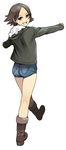  black_eyes black_hair boots denim denim_shorts from_behind heisa jacket kazama_asuka looking_back short_hair short_shorts shorts smile solo tekken 