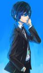  blue_eyes blue_hair headphones male_focus persona persona_3 school_uniform solo utk-utk yuuki_makoto 