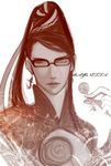  bayonetta bayonetta_(character) candy earrings gintarou glasses hair_bun jewelry lollipop long_hair mole wink 