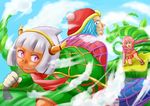  2boys abduction artist_request blue_eyes blue_hair cape chasing clenched_teeth cloud crown dark_skin fangs genderswap gloves horns kidnap kidnapped kidnapping king_dedede kirby kirby_(series) kirby_triple_deluxe looking_back multiple_boys net nintendo open_mouth personification pink_hair purple_eyes short_hair silver_hair smile spider_web taranza teeth 