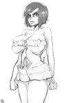  1girl artist_request blush breasts cleavage frida_mofette huge_breasts lips looking_at_viewer monochrome navel thick_lips tubetop wakfu 