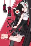  1girl absurdres banbanban_li barefoot black_choker black_hair black_shoes black_skirt bound breasts choker closed_eyes collared_shirt commentary_request food fruit hair_ornament heart heart_hair_ornament highres lacrimosa_(nte) long_hair multicolored_hair neverness_to_everness open_mouth red_streaks shirt shoes skirt small_breasts solo spoken_food streaked_hair tied_up_(nonsexual) tomato twintails unworn_shoes white_hair white_shirt x_hair_ornament zzz 
