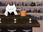  ._. 1other 2channel :3 alcohol ascii_art bar_(place) bar_counter bar_stool bartender black_vest bottle cat coaster cocktail_glass commentary_request cup drinking_glass formal_clothes glass_bottle hotpot indoors kumajyo liquor no_humans shirt shoboon stool vest white_shirt 