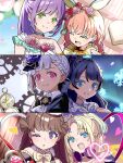  6+girls :d ^_^ animal_ears ascot black_jacket blonde_hair blue_dress blue_eyes blue_hair bow bow-shaped_hair bowtie braid brown_hair camisole cerise_bouquet chestnut_mouth closed_eyes closed_mouth collarbone collared_shirt column_lineup commentary compass_(love_live!) dollchestra dress dress_flower fake_animal_ears fang flower frilled_dress frills fujishima_megumi fushigi_to_kimi_to_library green_eyes hair_flower hair_ornament headphones headphones_around_neck heart heart_wand highres hinoshita_kaho holding holding_compass holding_staff icy_(love_live!) jacket kai_(shell) long_hair love_live! love_live!_hasu_no_sora_jogakuin_school_idol_club low_twin_braids mira-cra_park! multicolored_hair multiple_girls murano_sayaka one_eye_closed open_mouth orange_hair osawa_rurino otomune_kozue pink_eyes pink_flower pink_rose ponytail purple_eyes rabbit_ears red_flower red_rose red_streaks rose shirt short_hair side_braid sidelocks single-shoulder_dress single_bare_shoulder smile staff streaked_hair teeth tomodachi_ni_nareru_basho twin_braids twintails untranslatable_commentary upper_teeth_only v-shaped_eyebrows white_ascot white_hair white_shirt yellow_bow yellow_bowtie yugiri_tsuzuri yume_wazurai zenhoi_kyun 