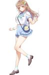 1girl ankle_socks aqua_neckerchief bag bare_legs blue_sailor_collar blue_skirt braid breasts brown_hair choukou_(alicesoft) choukou_taisen_escalation_heroines full_body hair_ornament hanabusa_rian highres leg_up loafers long_hair looking_at_viewer midriff_peek miniskirt neckerchief official_art orange_eyes parted_lips pleated_skirt sailor_collar school_uniform scrunchie serafuku shirt shoes short_sleeves shoulder_bag simple_background skirt socks solo standing standing_on_one_leg star_(symbol) star_hair_ornament tachi-e transparent_background tsuyuta_kome white_shirt white_socks wrist_scrunchie yellow_eyes 