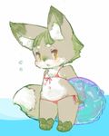  bigger_version_at_the_source bikini bra brown_eyes canine chibi clothing cotora cute flat_chested fox fur green_hair grey_fur hair kemono mammal open_mouth swimsuit underwear 